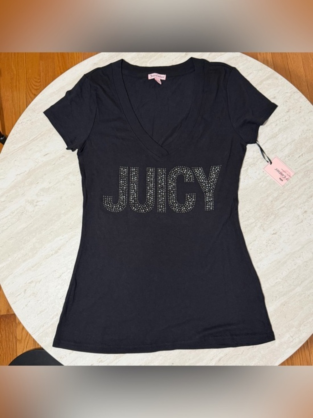 NWT Juicy Couture Black V-neck Tee Top *S